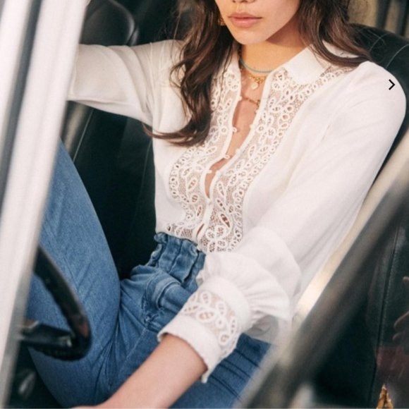 Sezane Tops - NWT Sezane Melusine 100% silk blouse ecru / white
